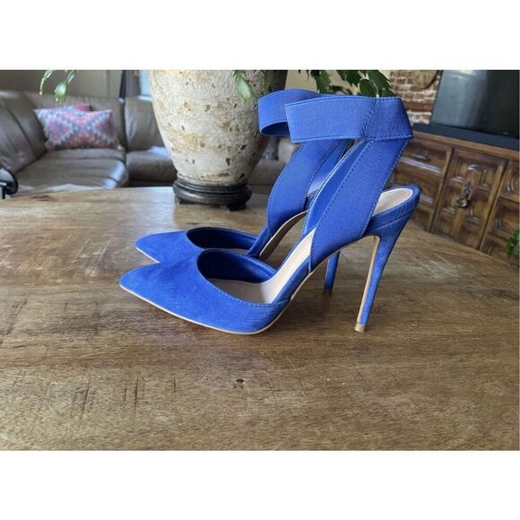 Steve Madden Blue Suede Elastic Ankle Strap Pointed Toe Stiletto Heels Size - Picture 3 of 9